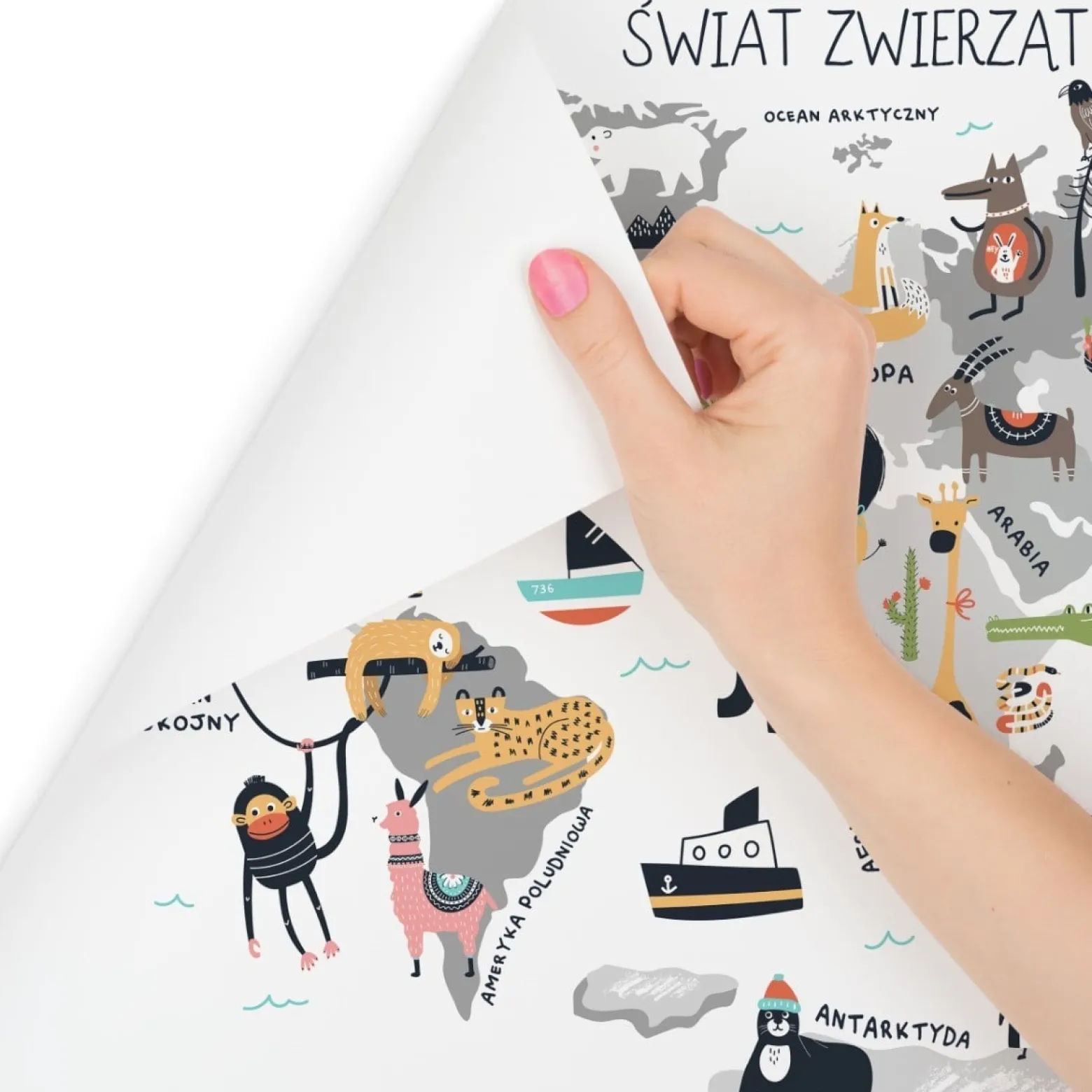 Fototapeta Ścienna MAPA ŚWIATA Zwierzątka 90x60cm