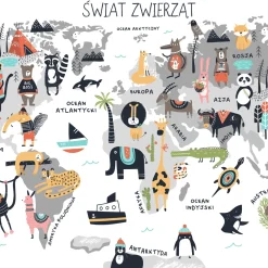 Fototapeta Ścienna MAPA ŚWIATA Zwierzątka 90x60cm