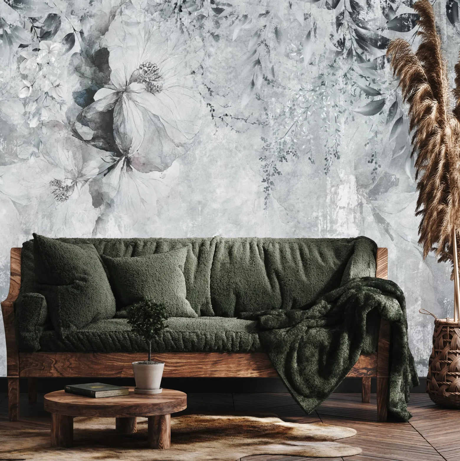 Fototapeta Delikatne Liście Na Betonie 90x60cm
