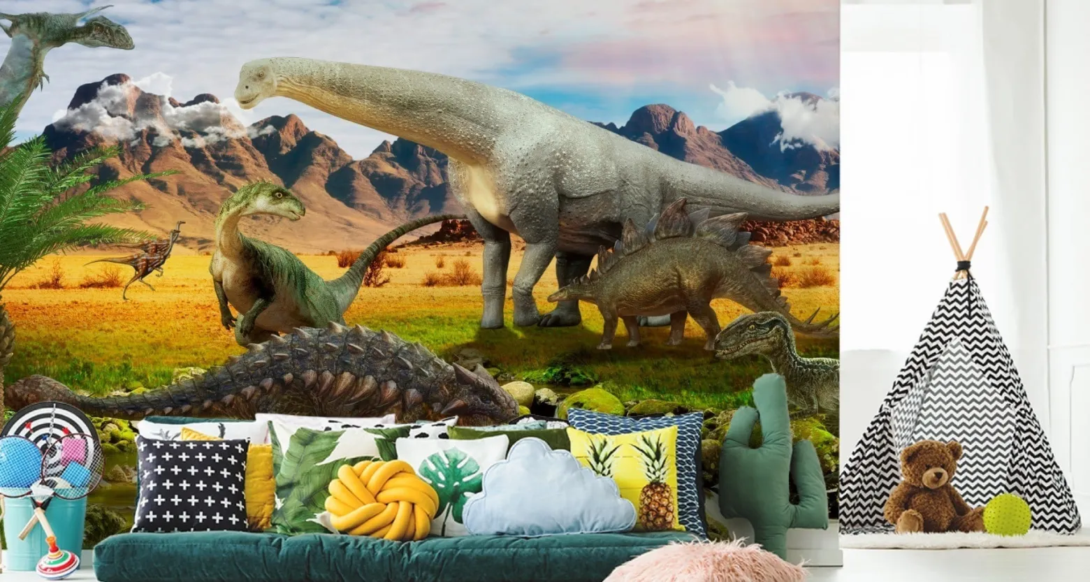 Fototapeta Dla Dzieci Dinozaury Krajobraz 3D 90x60cm