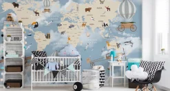 Fototapeta Dla Dzieci MAPA ŚWIATA Samoloty 90x60cm