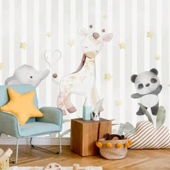 Fototapeta Dla Dzieci ZWIERZĄTKA Liście Gwiazdki 90x60cm