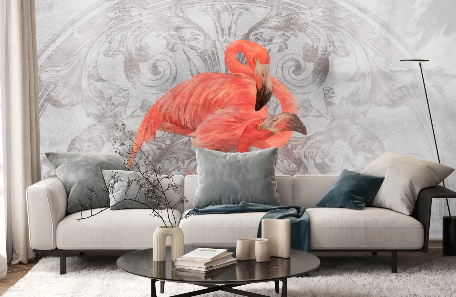 Fototapeta Do Sypialni Flamingi Na Betonie Mural 90x60cm