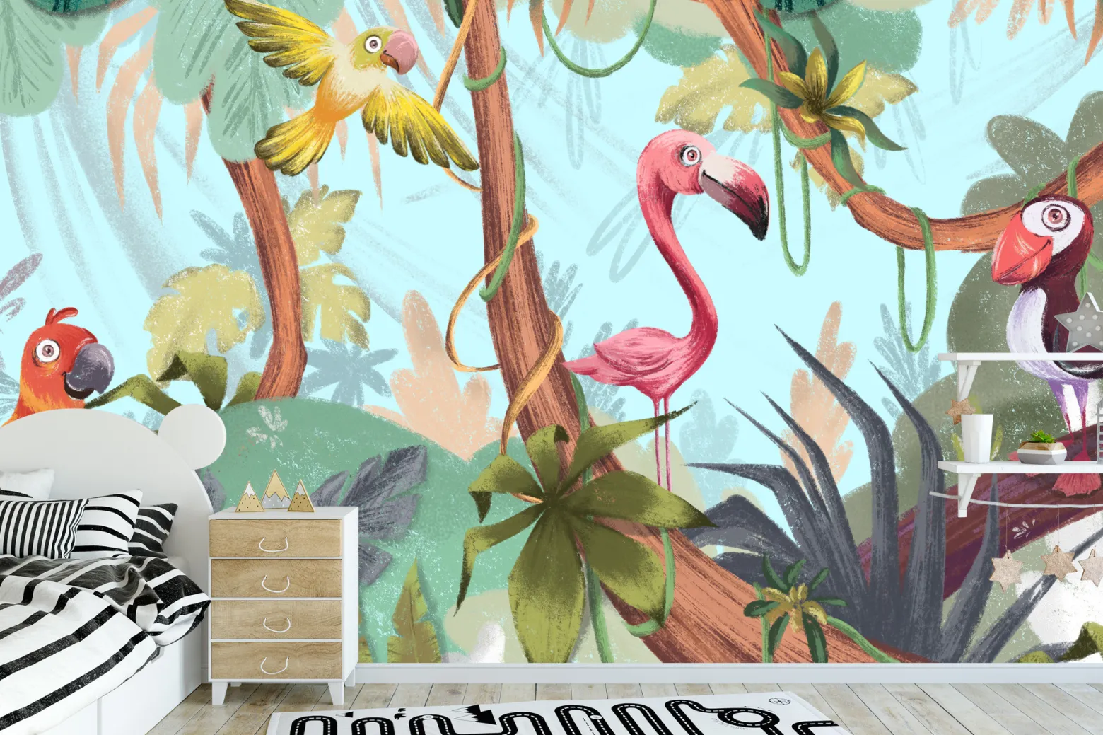 Fototapeta Dziecięca Ptaki W Tropikalnej Dżungli 90x60cm