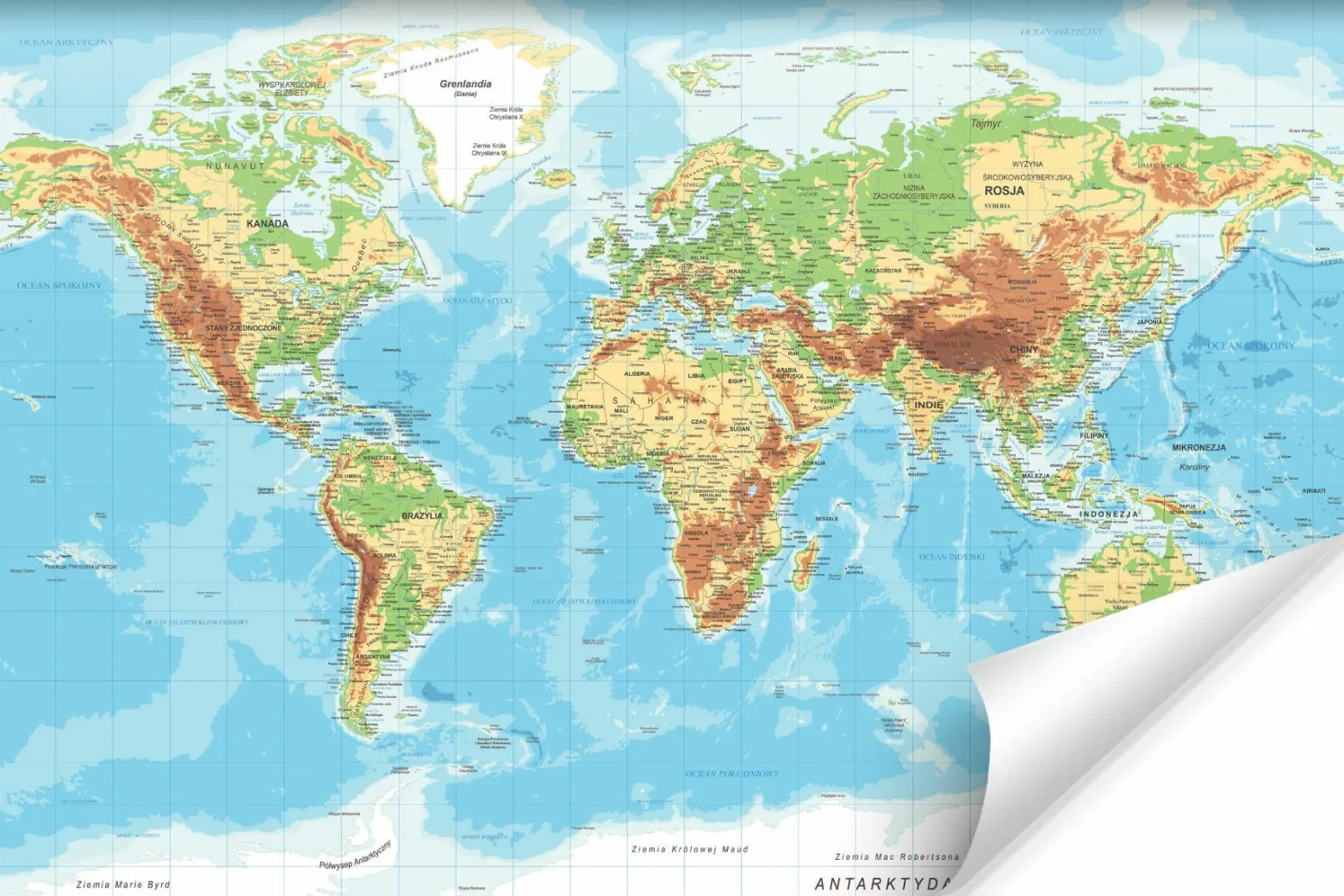 Fototapeta Fizyczna Mapa Świata 90x60cm