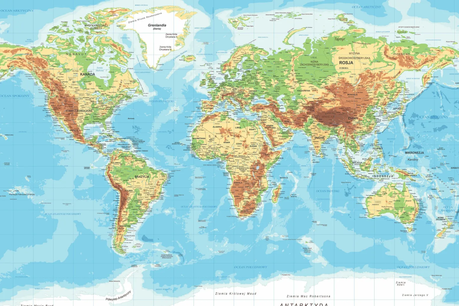 Fototapeta Fizyczna Mapa Świata 90x60cm