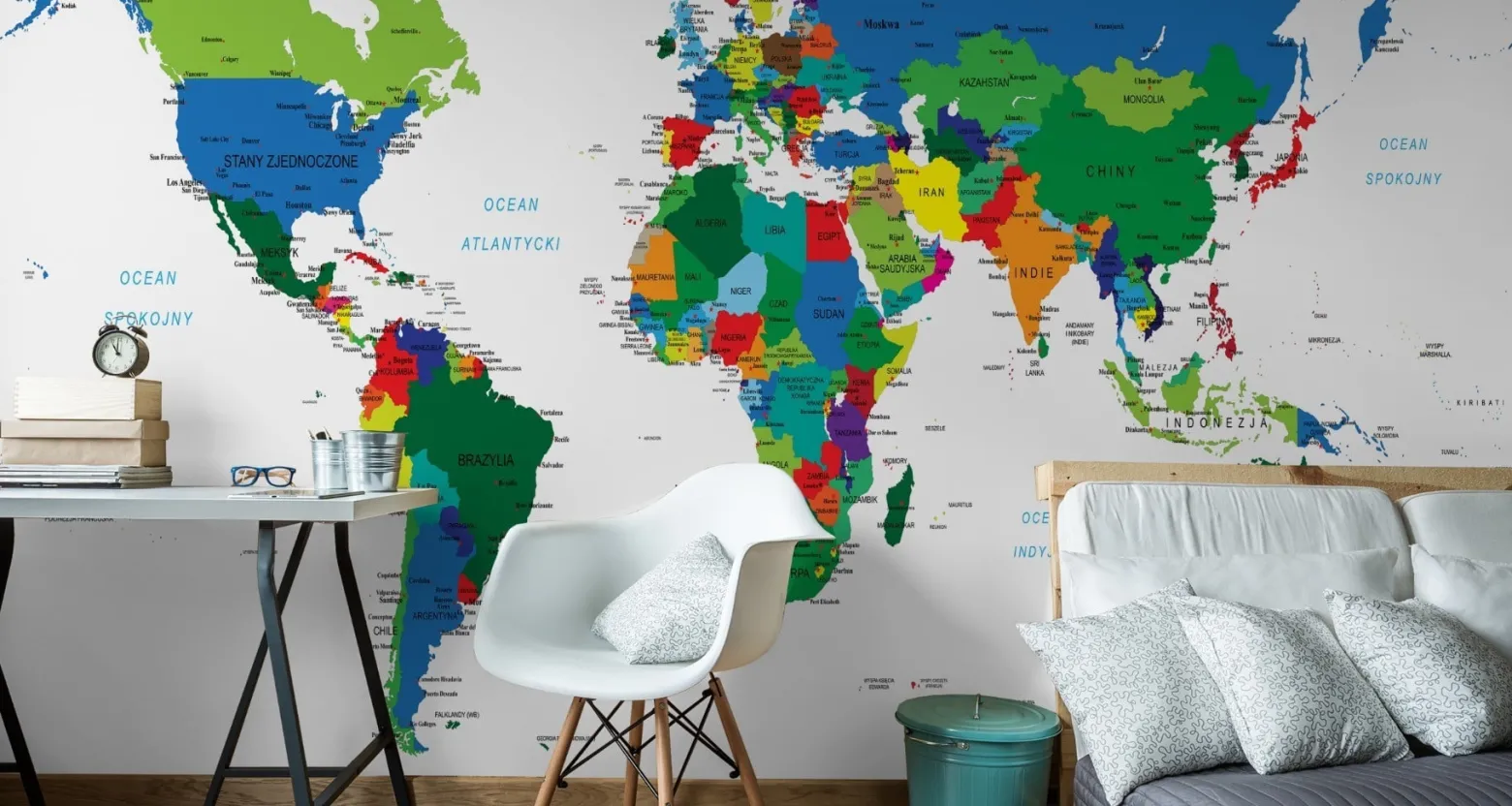 Fototapeta Kolorowa MAPA Polityczna Świata 90x60cm