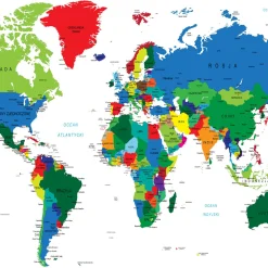 Fototapeta Kolorowa MAPA Polityczna Świata 90x60cm