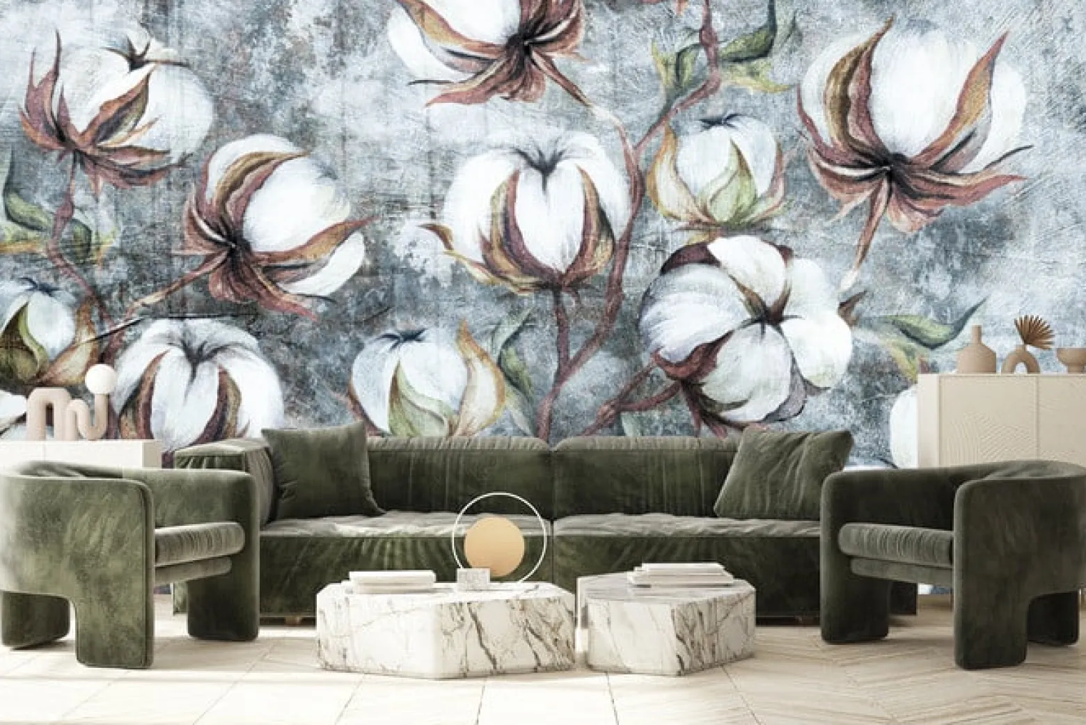 Fototapeta Kulki Bawełny Na Betonie 90x60cm