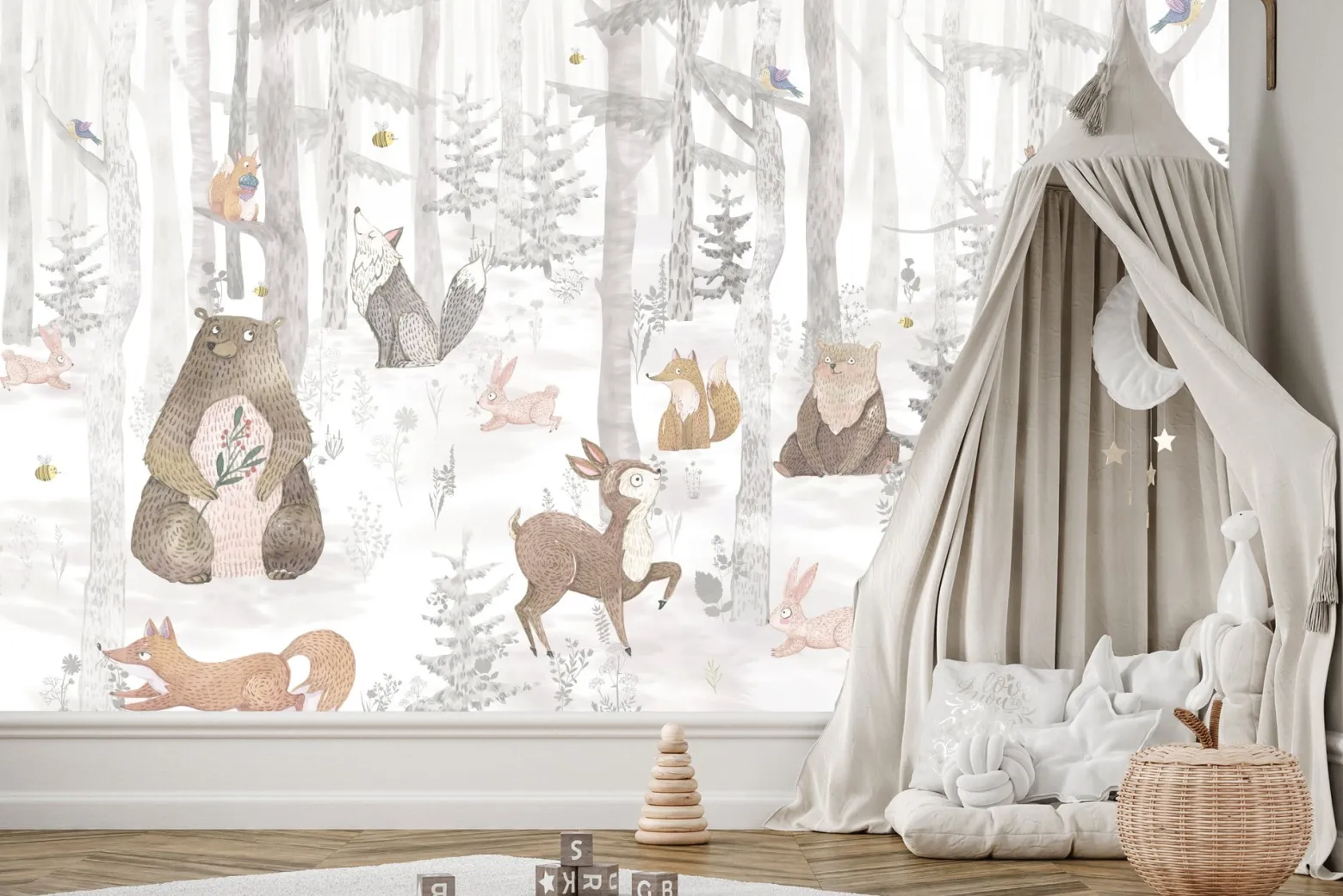 Fototapeta Leśne zwierzęta w stylu skandynawskim 90x60cm