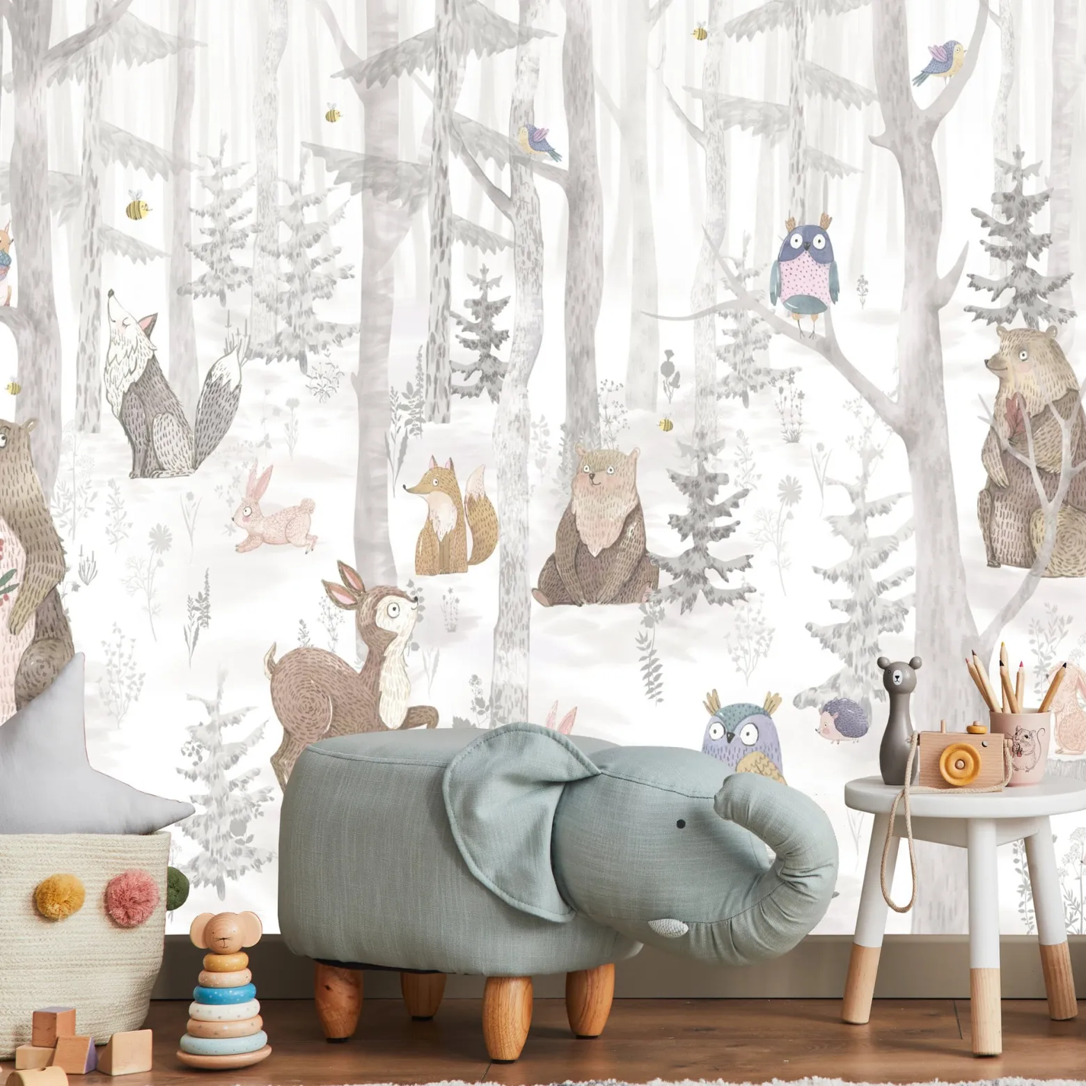 Fototapeta Leśne zwierzęta w stylu skandynawskim 90x60cm