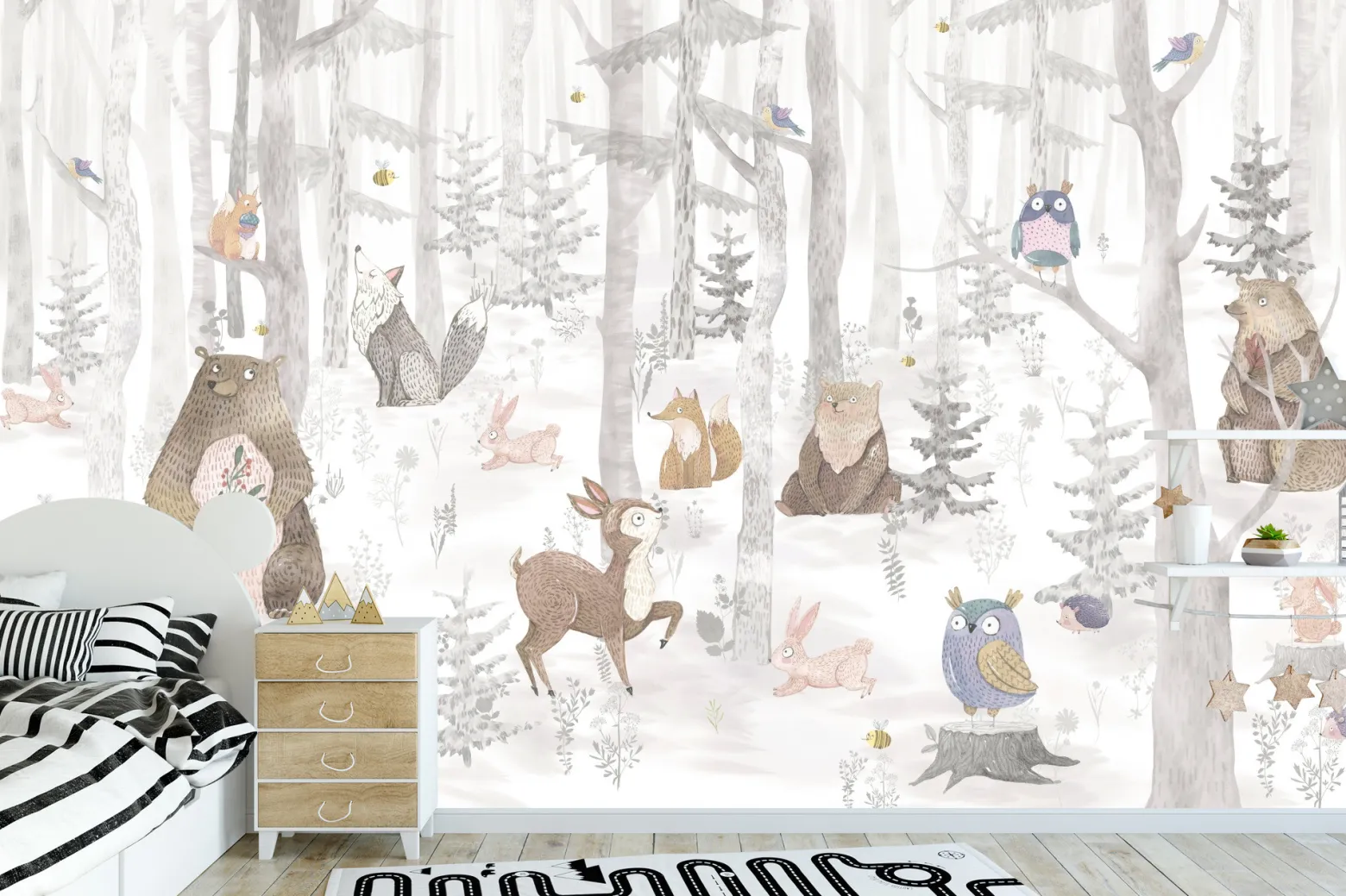 Fototapeta Leśne zwierzęta w stylu skandynawskim 90x60cm