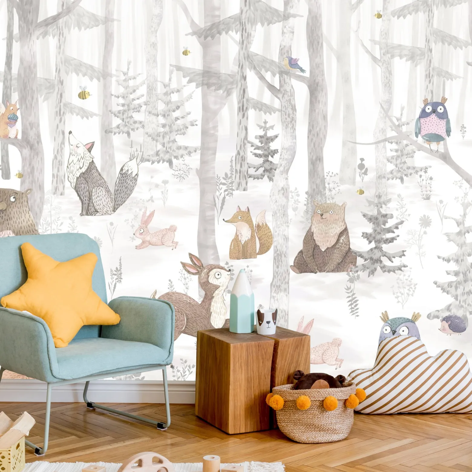 Fototapeta Leśne zwierzęta w stylu skandynawskim 90x60cm