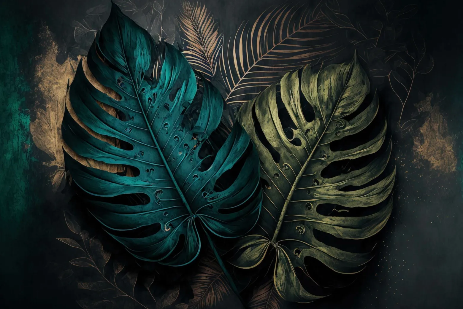 Fototapeta Liście MONSTERA Abstrakcja 3D 90x60cm