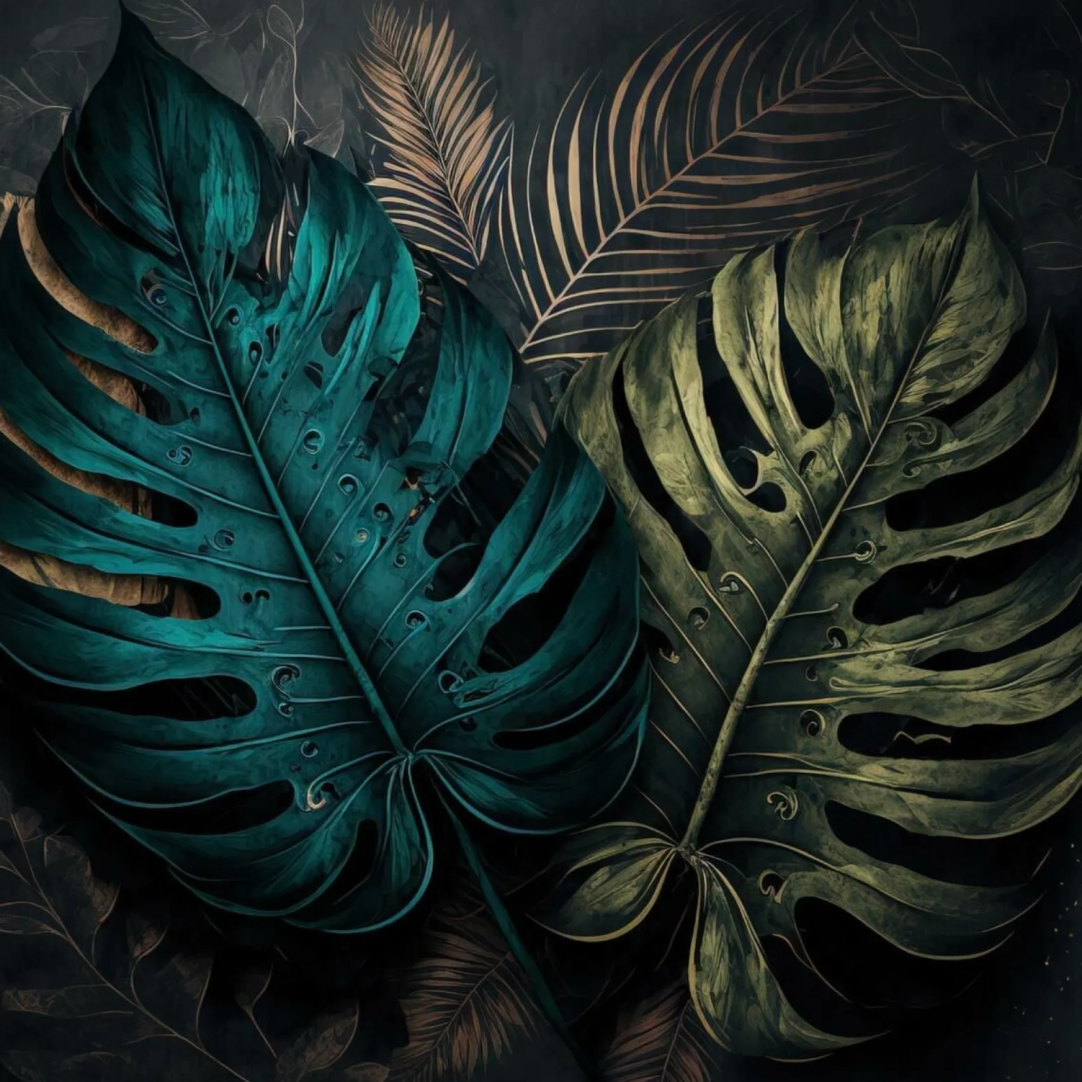 Fototapeta Liście MONSTERA Abstrakcja 3D 90x60cm