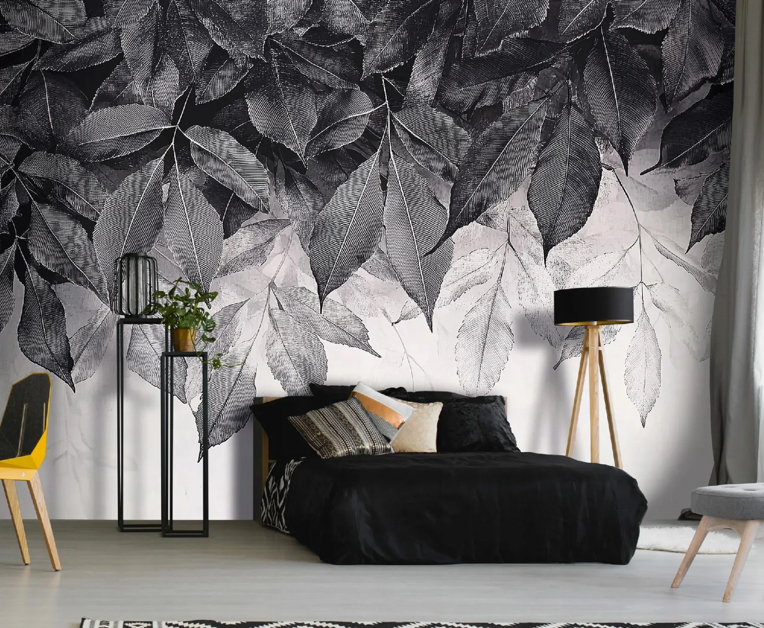Fototapeta Liście Wiszące Szary Sypialnia Salon Tapeta Flizelina 250X175