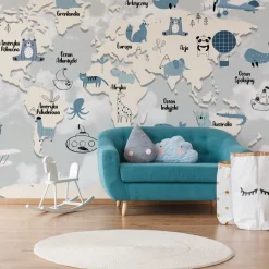 Fototapeta MAPA ŚWIATA Zwierzątka Chmury 90x60cm