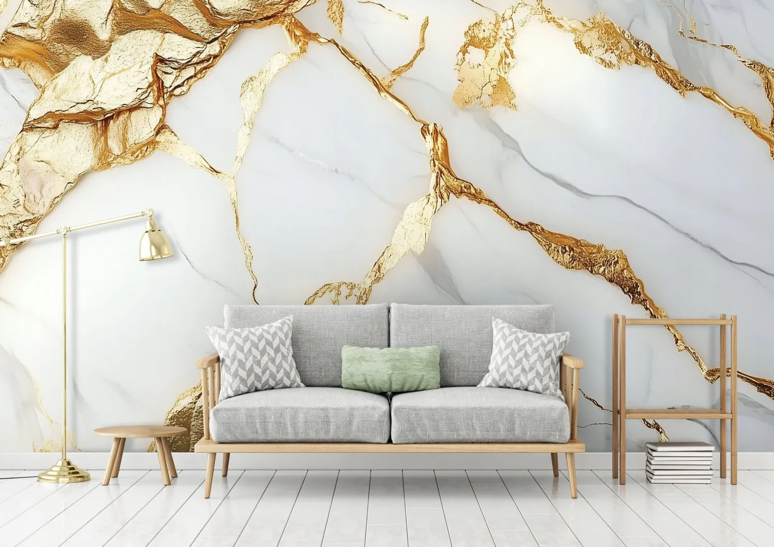 Fototapeta marmur złoty biały glamour na ścianę sypialnia salon 250x175