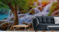 Fototapeta Słońce ZIELEŃ Wodospad Efekt 3D 90x60cm