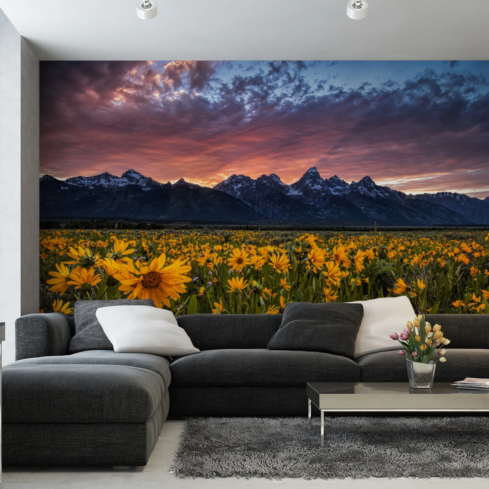 Fototapeta ZACHÓD Słońca Żółte Kwiaty 3D 90x60cm