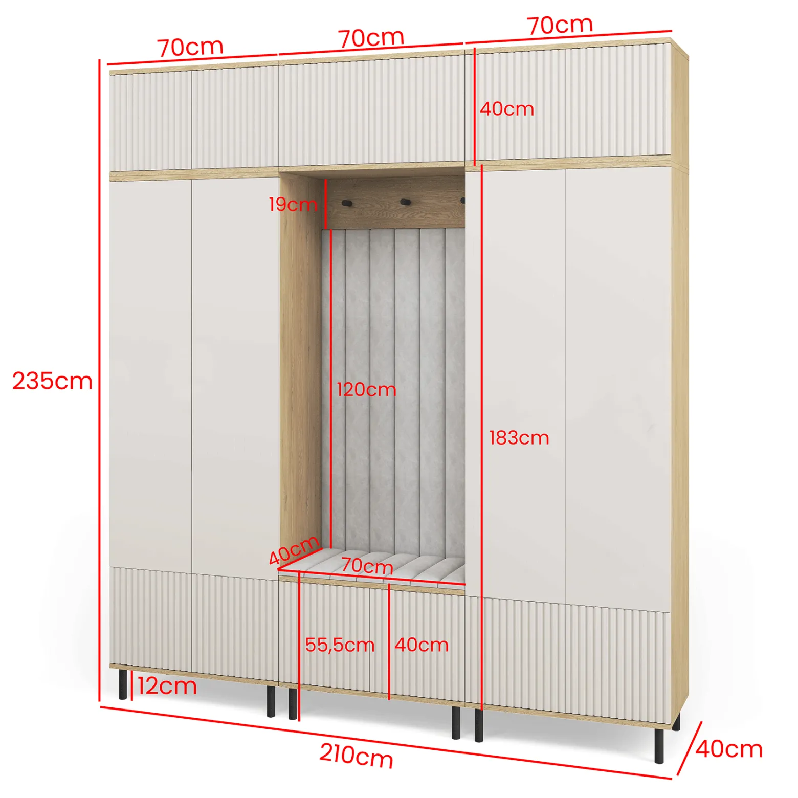 Garderoba Zora wersja 3 Dąb Cremona/Cashmere Trinity 15 wysokie nóżki