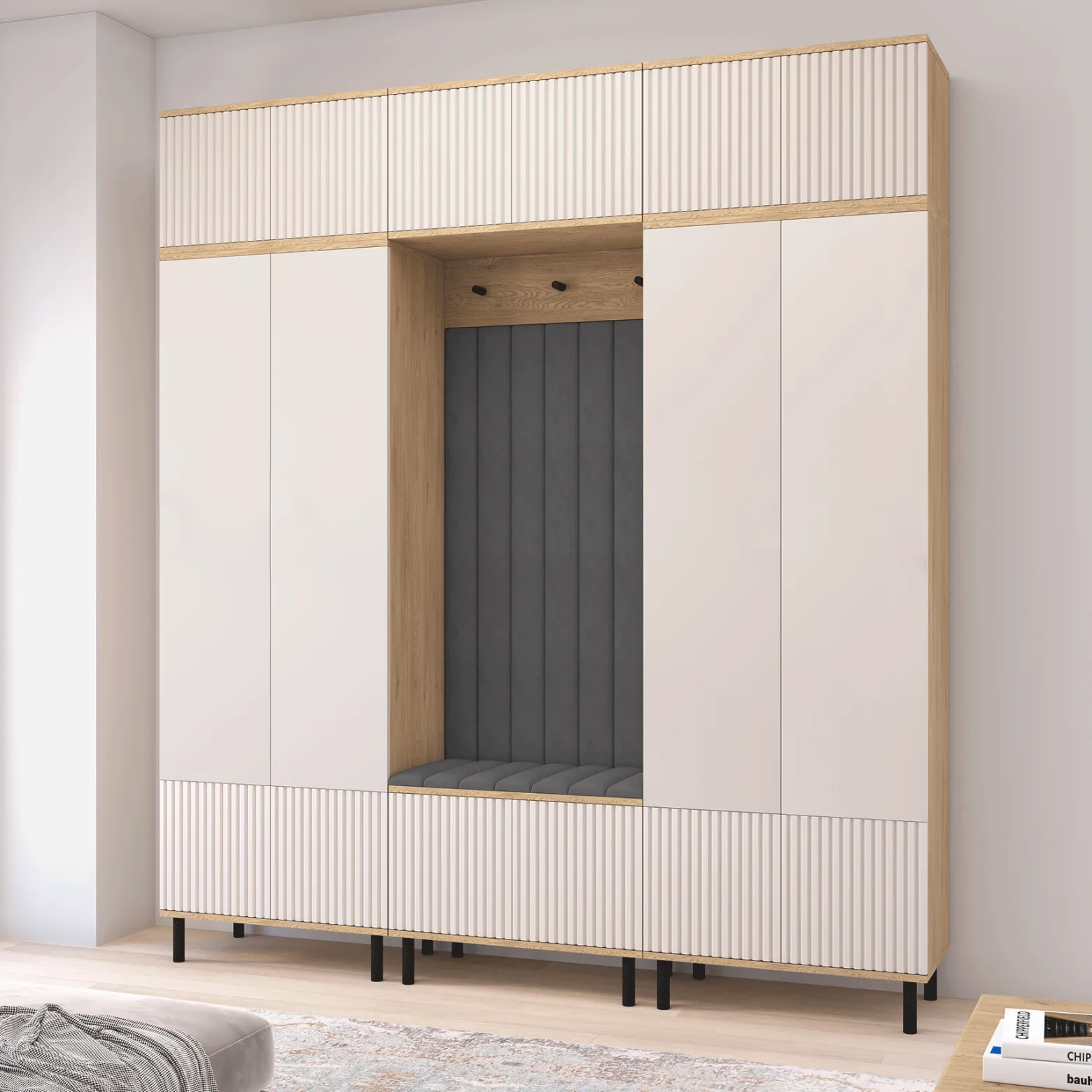 Garderoba Zora wersja 3 Dąb Cremona/Cashmere Trinity 15 wysokie nóżki