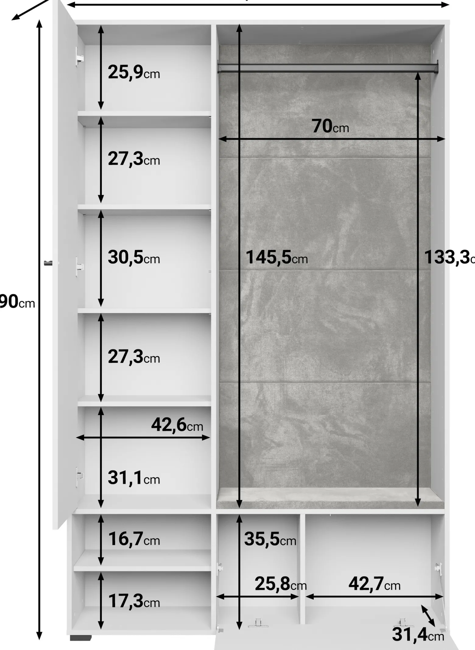 Garderoba 117 cm do przedpokoju z lustrem DORANO biały