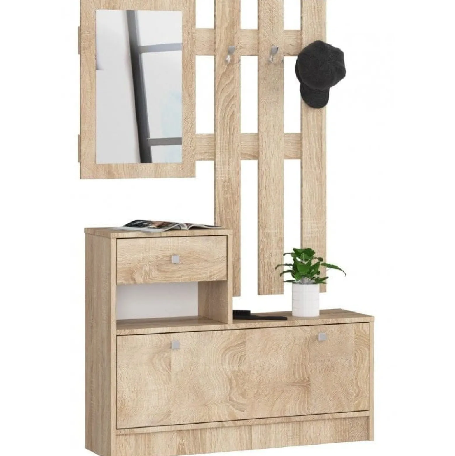 Garderoba, szafka na buty, wieszak, BELLANO, 90x25x170, sonoma,| TYLETEGOTU