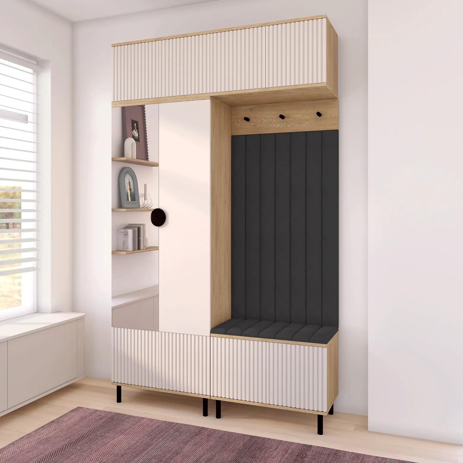 Garderoba Zora wersja 2 Dąb Cremona/Cashmere Trinity 16 wysokie nóżki
