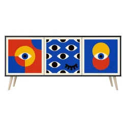 GEOMETRIC EYES Komoda 3 drzwi Czarna-Bukowa skośna