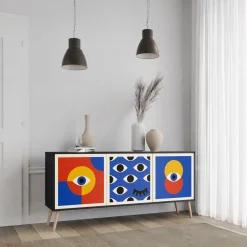 GEOMETRIC EYES Komoda 3 drzwi Czarna-Bukowa skośna