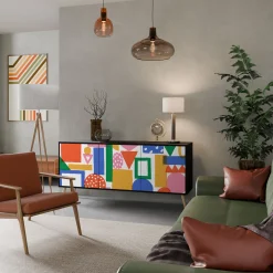 GEOMETRIC GLIMMER Komoda 3 drzwi Czarna-Bukowa skośna