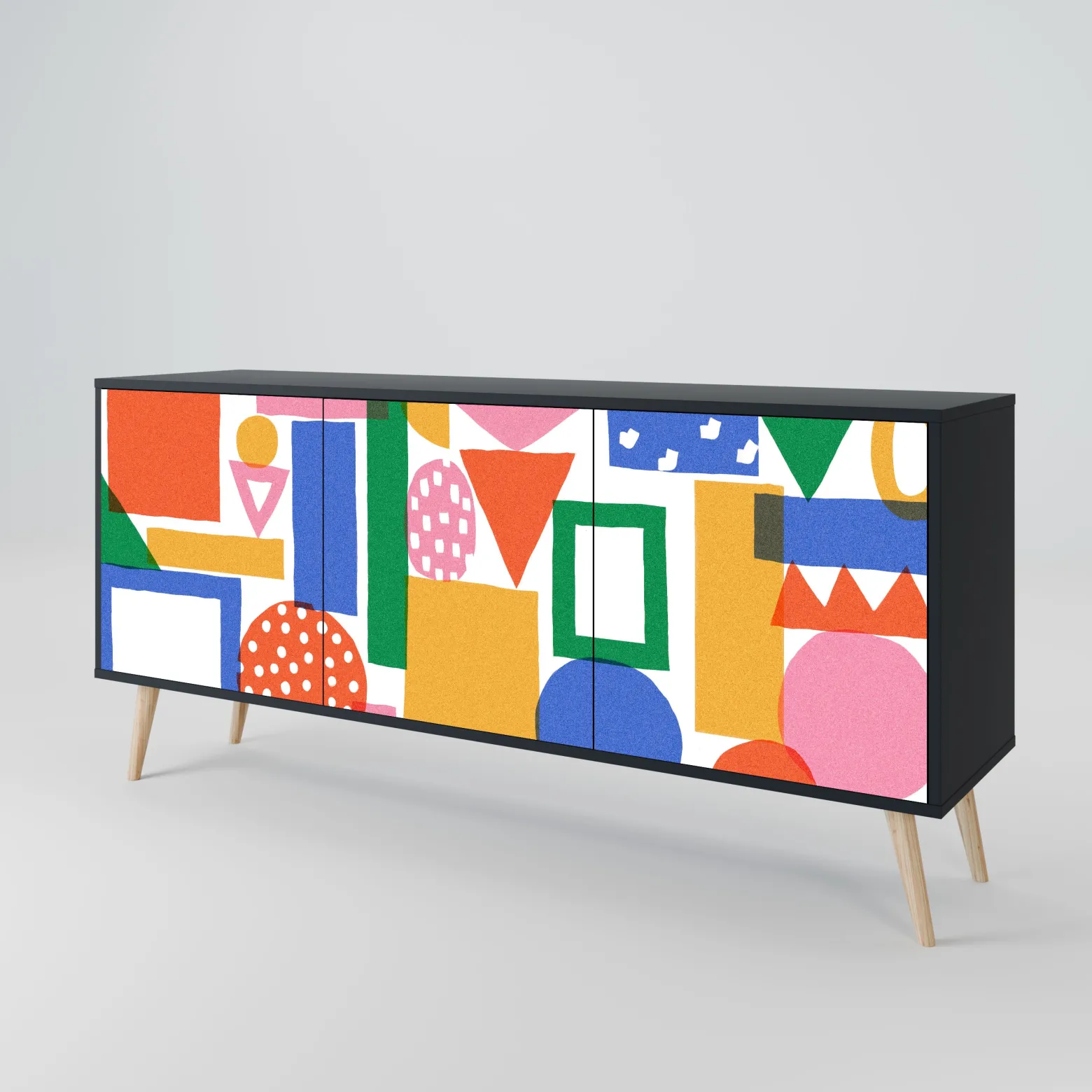 GEOMETRIC GLIMMER Komoda 3 drzwi Czarna-Bukowa skośna