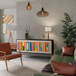 GEOMETRIC SHINE Komoda 3 drzwi Czarna-Bukowa skośna
