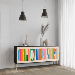 GEOMETRIC SHINE Komoda 3 drzwi Czarna-Bukowa skośna