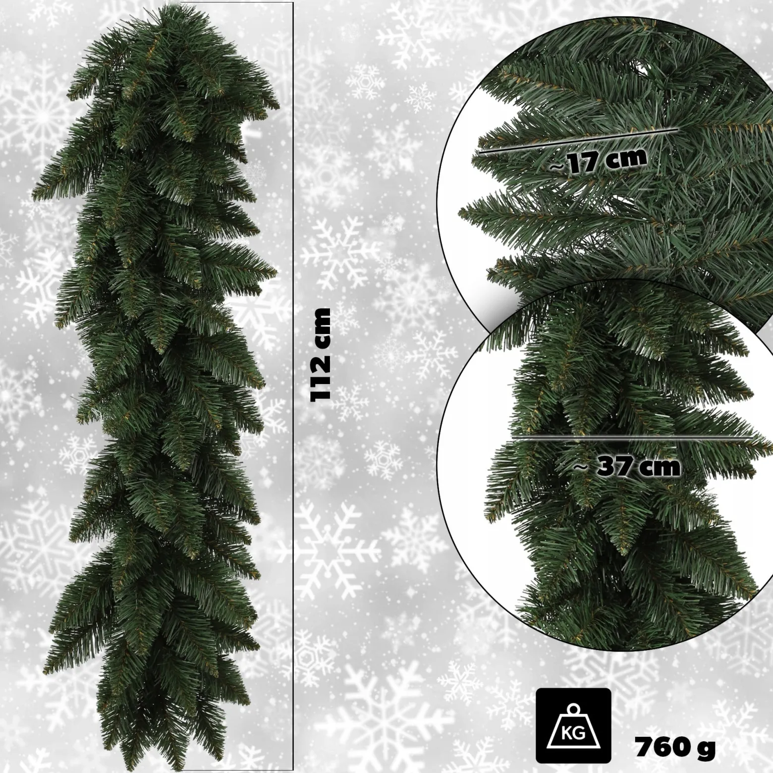 Girlanda Choinkowa Świąteczna 112 cm Zielona Gęsta