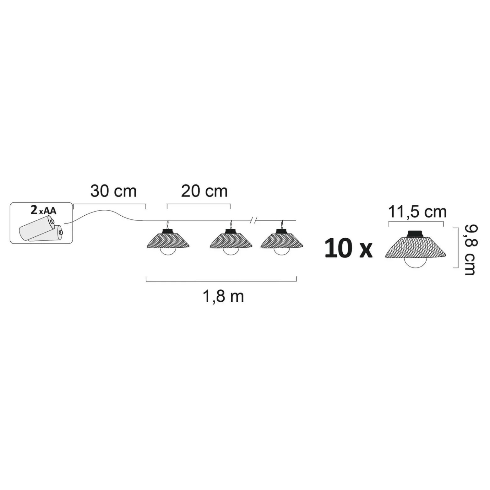 Girlanda ze światełkami na baterie 10 LED 2,1m ciepłe czarna