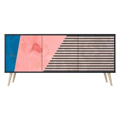 GLAMOROUS STRIPE Komoda 3 drzwi Czarna-Bukowa skośna