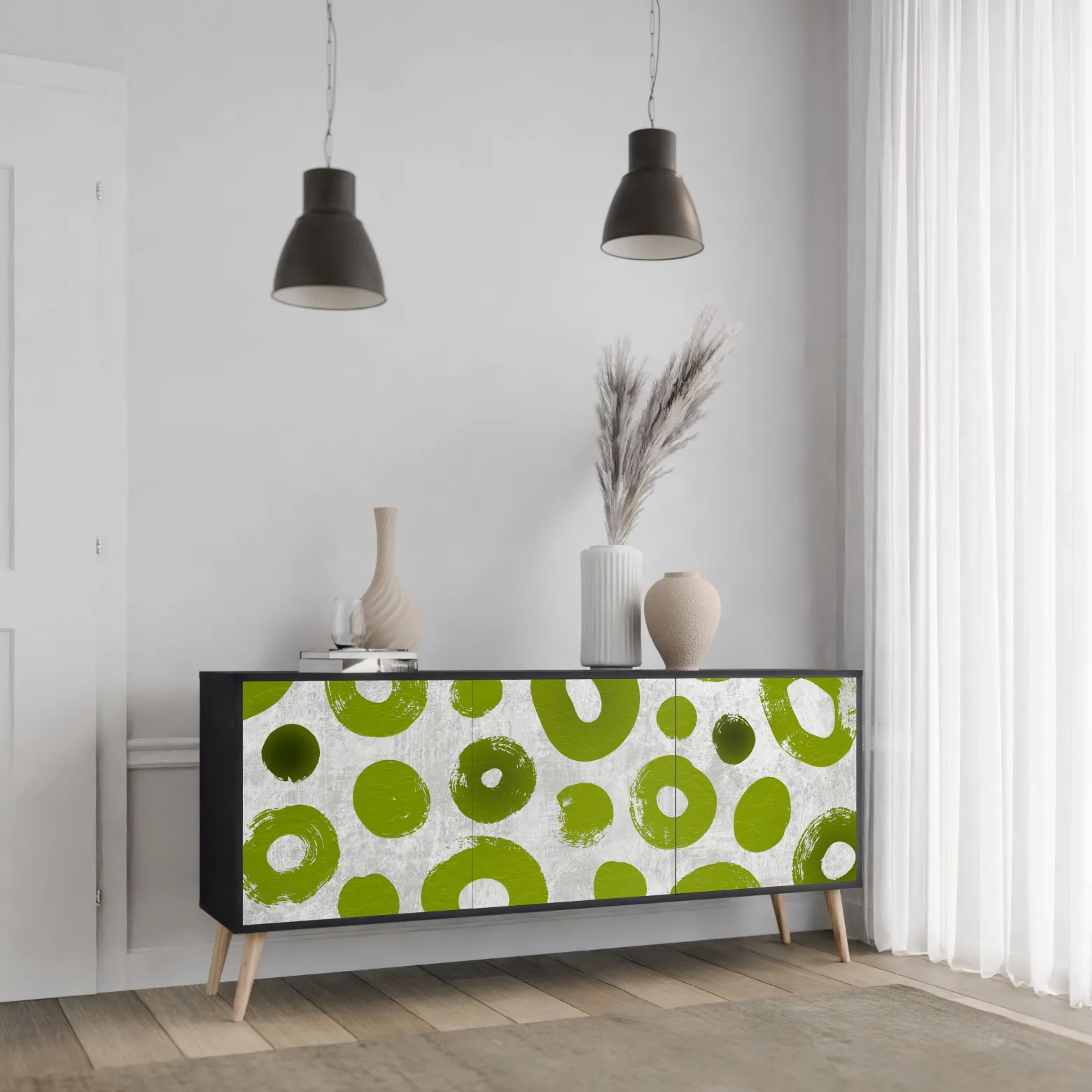 GREEN RHAPSODY Komoda 3 drzwi Czarna-Bukowa skośna