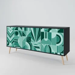 HARMONIC GRID Komoda 3 drzwi Czarna-Bukowa skośna