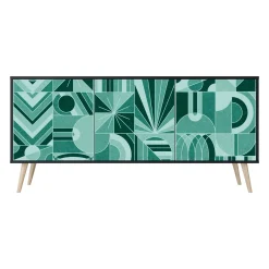 HARMONIC GRID Komoda 3 drzwi Czarna-Bukowa skośna