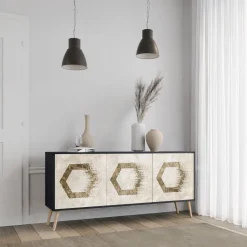 HEXAGONAL SHAPES Komoda 3 drzwi Czarna-Bukowa skośna