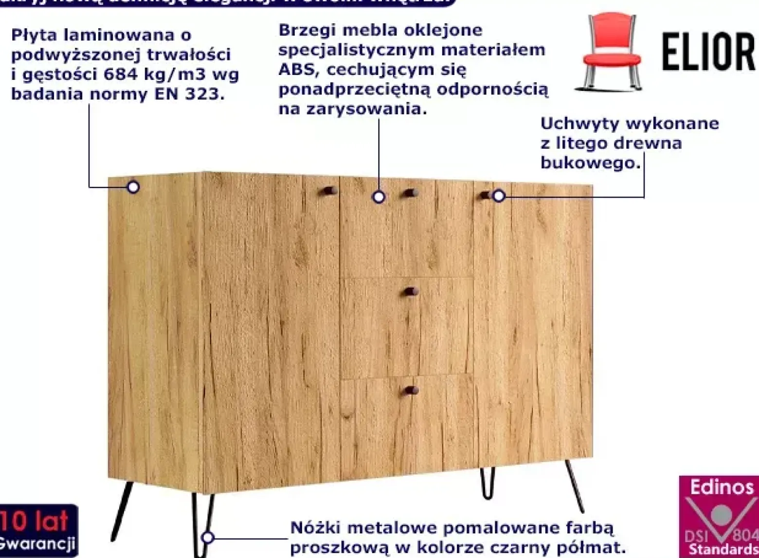 Industrialna komoda na nóżkach dąb craft - Orska