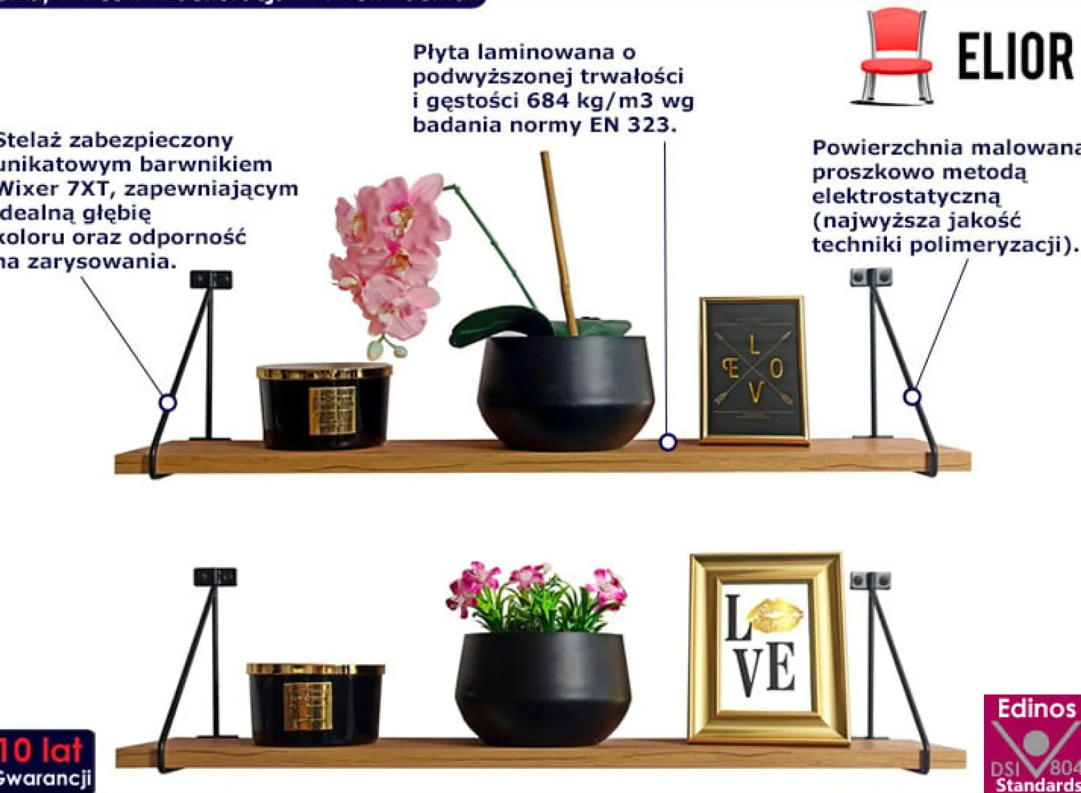 Industrialne półki ścienne dąb craft - Avvro