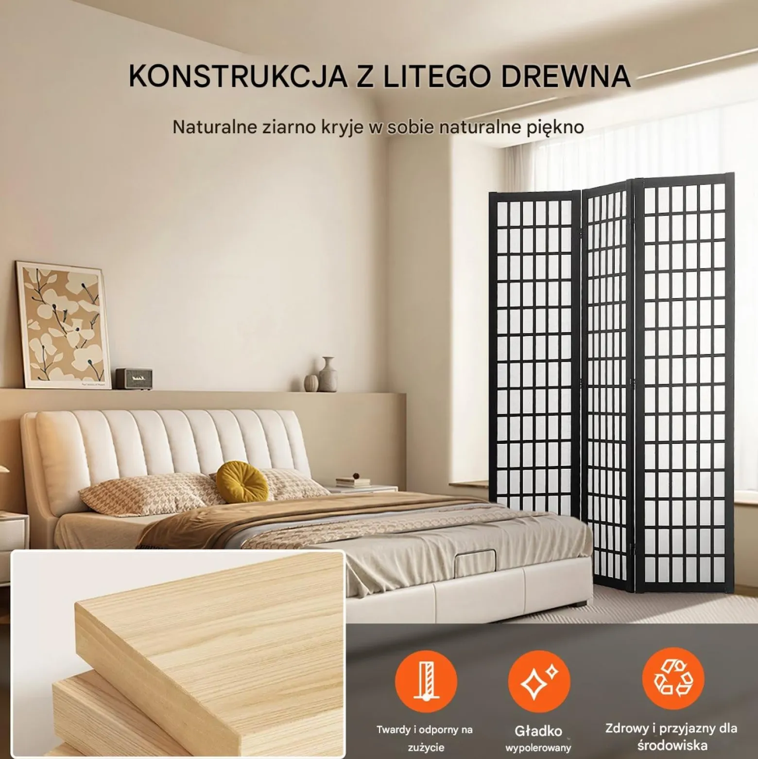Japoński Parawan Pokojowy 3-panelowa przegroda dekoracyjna do domu i biura