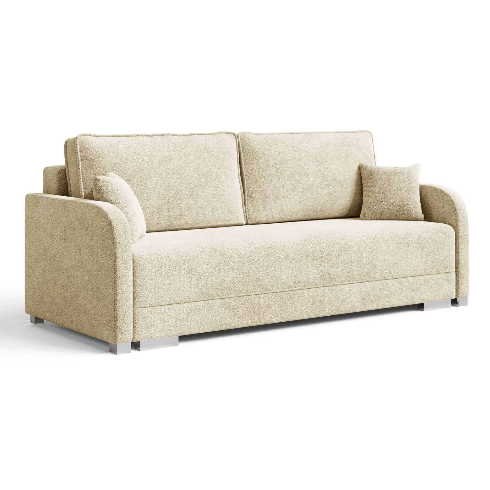 Jasnobeżowa sofa z funkcją spania i pojemnikiem GOJA boucle