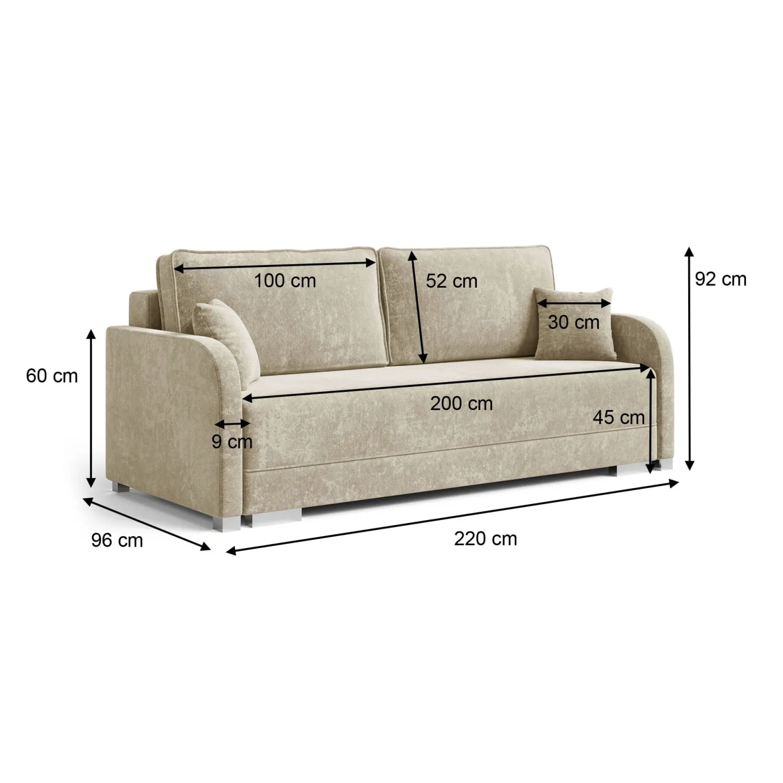 Jasnobeżowa sofa z funkcją spania i pojemnikiem GOJA boucle