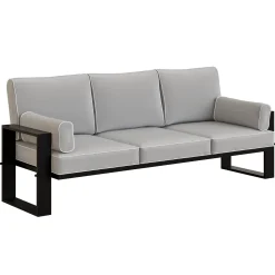Jasnoszara sofa ogrodowa trzyosobowa czarna noga GARTEN