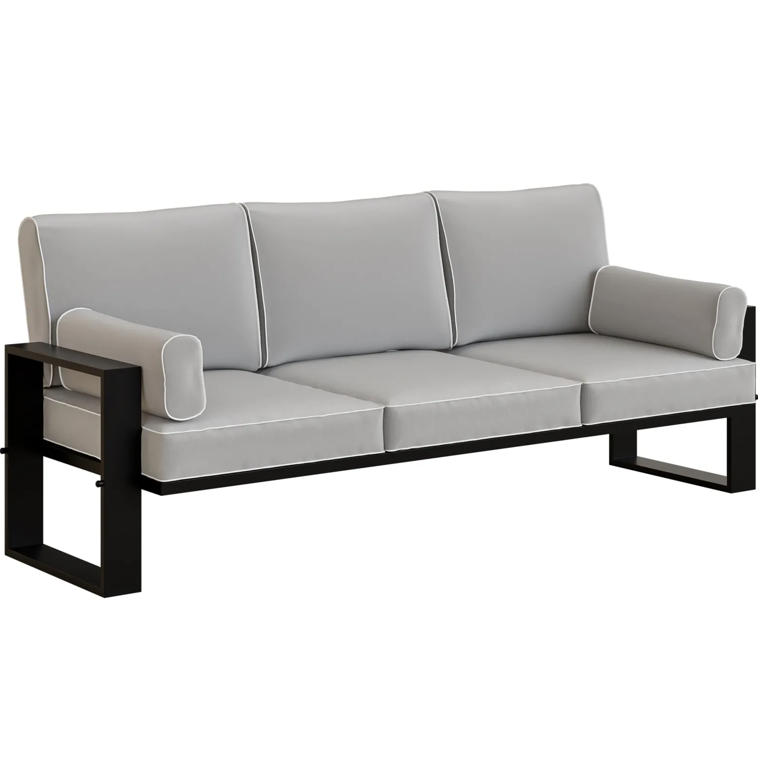 Jasnoszara sofa ogrodowa trzyosobowa czarna noga GARTEN