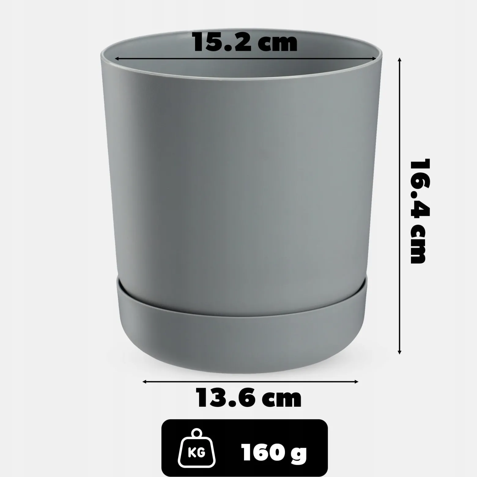 Kadax Doniczka Donica z Podstawką 15cm Szara Mat